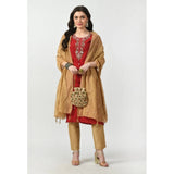 Gold Chanderi self-design dupatta for festive occasions, free size length
