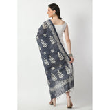 Grey cotton printed dupatta, vibrant design for festive occasions, free size length
