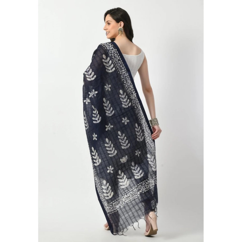 Blue cotton printed dupatta for festive occasions, free size length on model