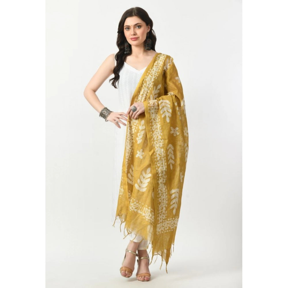 Gold cotton printed dupatta for festive occasions, free size, women's traditional attire accessory