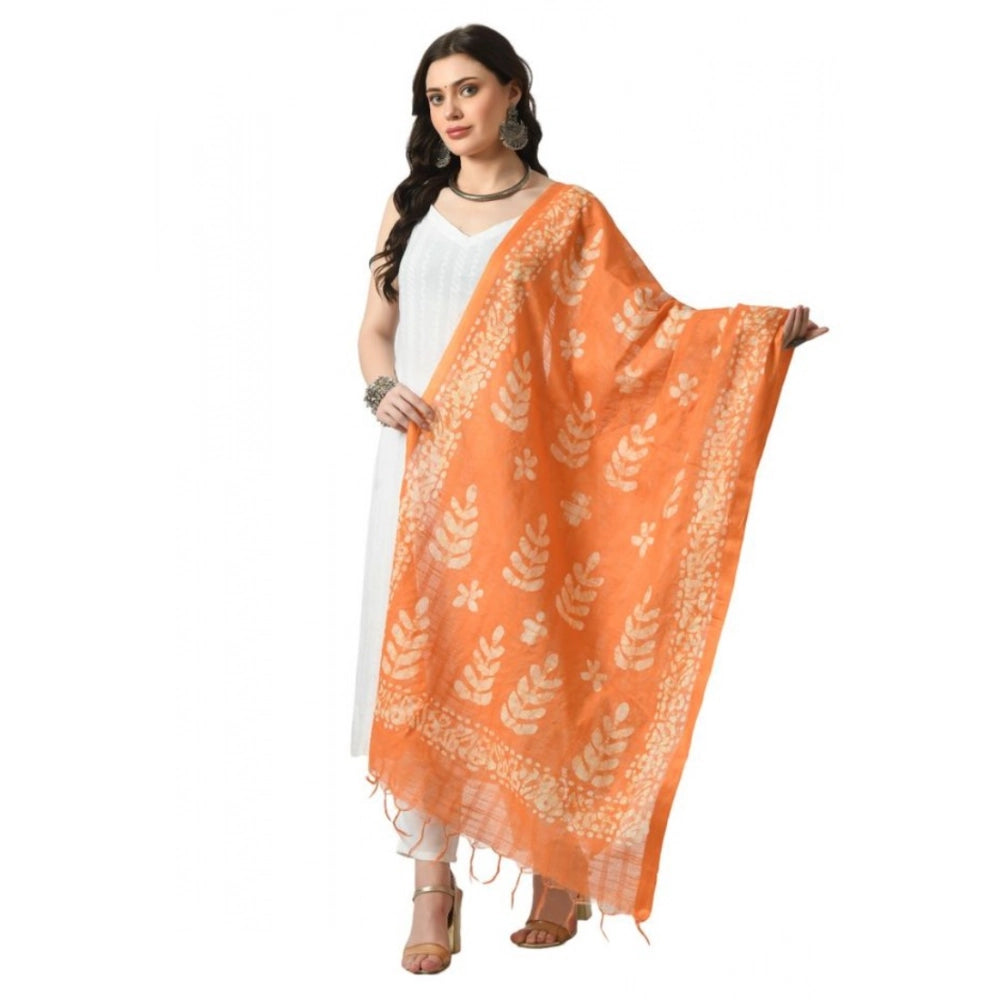 Orange cotton printed dupatta for women's festive wear, free size length