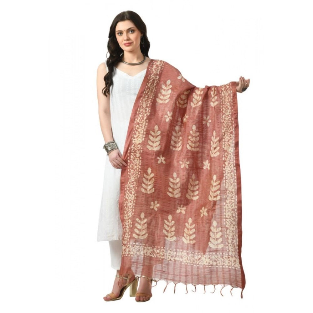 Brown cotton printed dupatta for women's festive wear, free size length