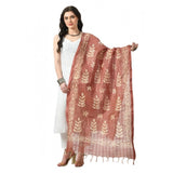 Brown cotton printed dupatta for women's festive wear, free size length