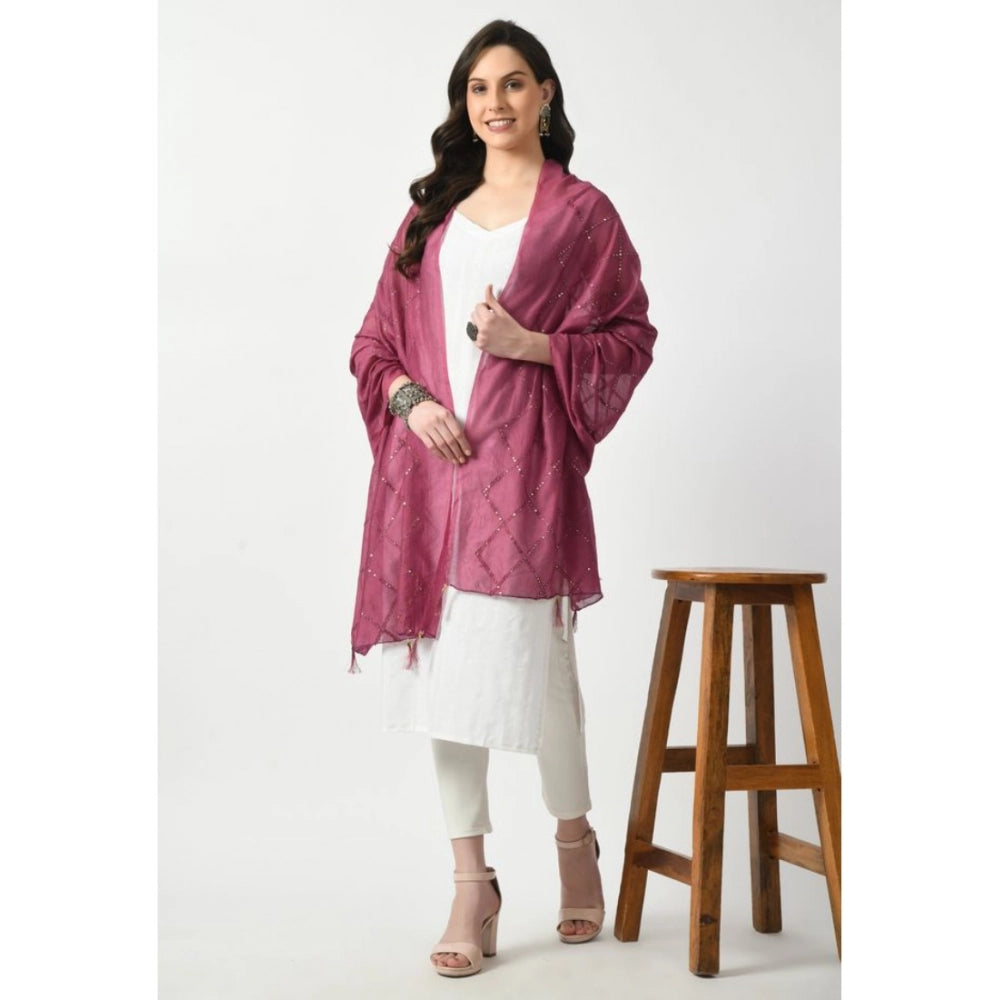 Lavender Chanderi self-design dupatta for women, ideal for festivals, free size length