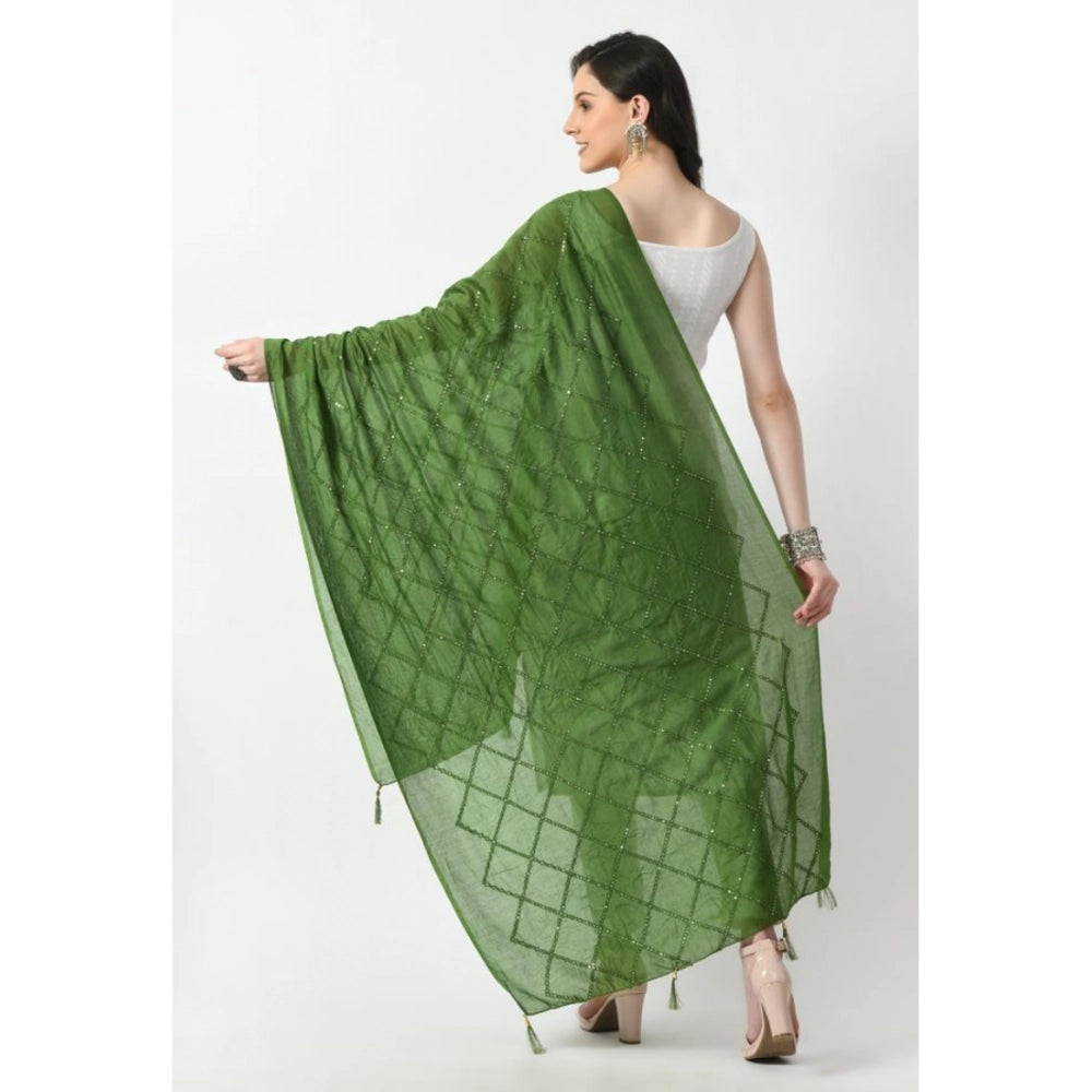 Green Chanderi self-design dupatta for festive occasions, free size
