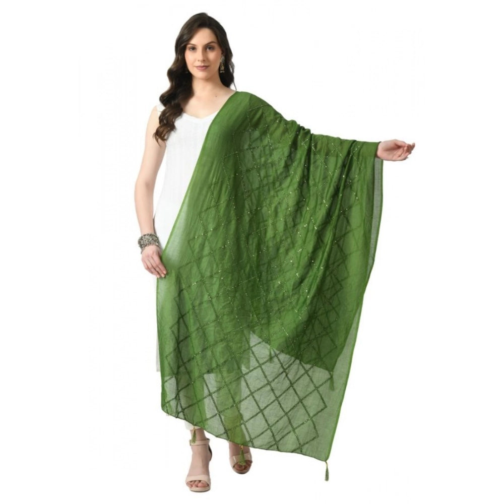 Green Chanderi self-design dupatta for festive occasions, free size length