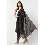 Dark brown Chanderi self-design dupatta for women's festive occasions, free size length