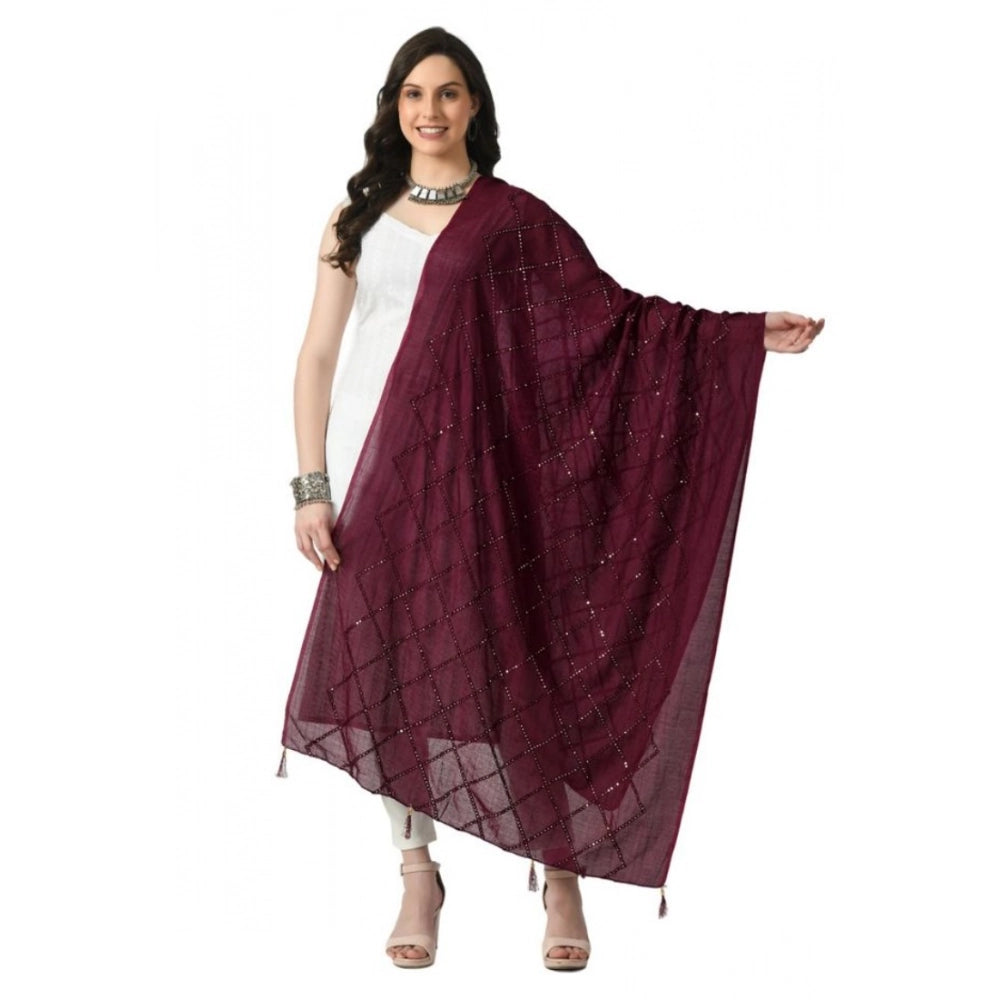 Wine Chanderi self-design dupatta for women, free size, suitable for festive occasions