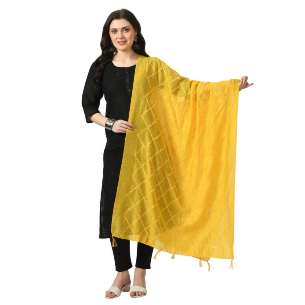 Yellow Chanderi self-designed dupatta for festive occasions, free size length