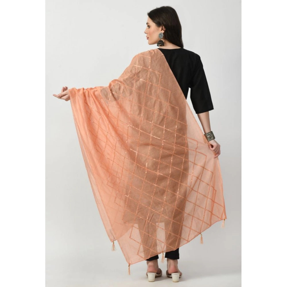 Peach Chanderi self-design dupatta for women's festive occasions, free size length