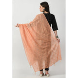 Peach Chanderi self-design dupatta for women's festive occasions, free size length
