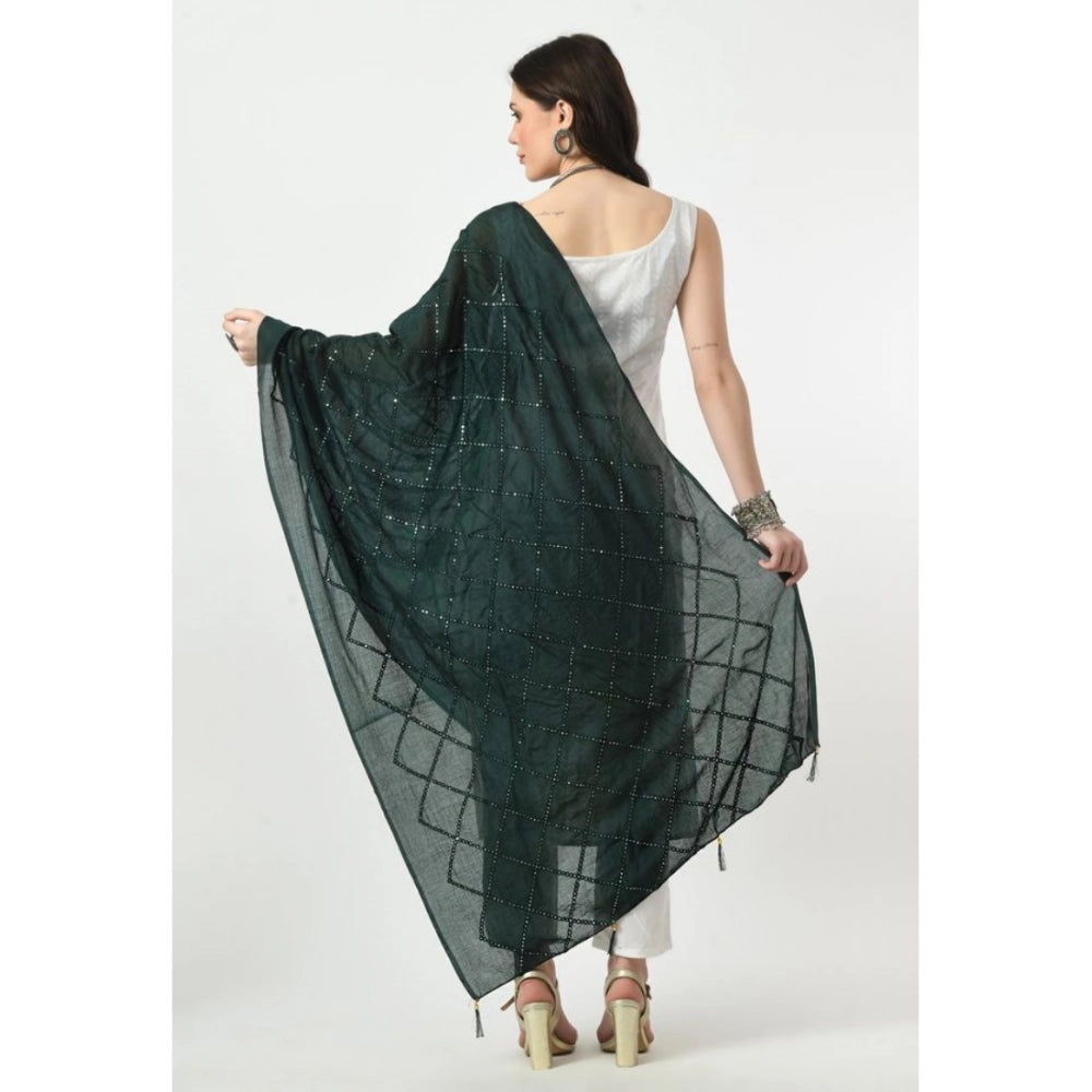 Green Chanderi self-design dupatta for women's festive wear, free size length