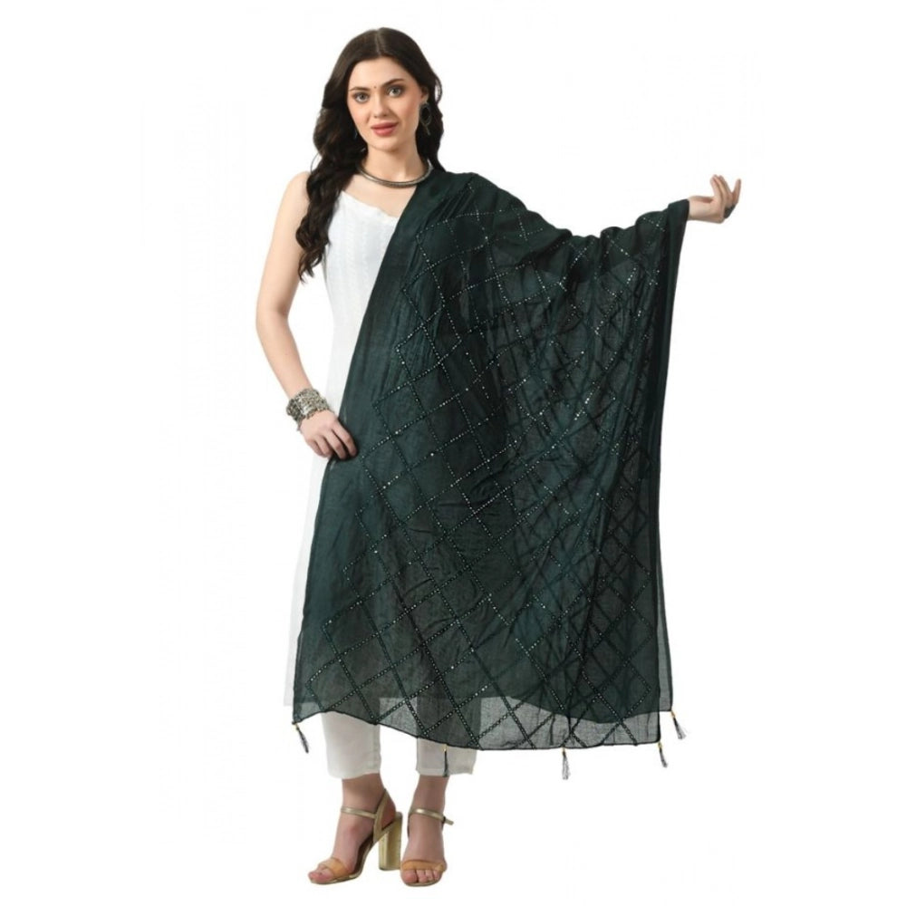 Green Chanderi self-design dupatta for women's festive occasions, free size length