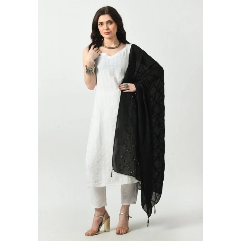 Black Chanderi self-designed dupatta for festive occasions, free size length
