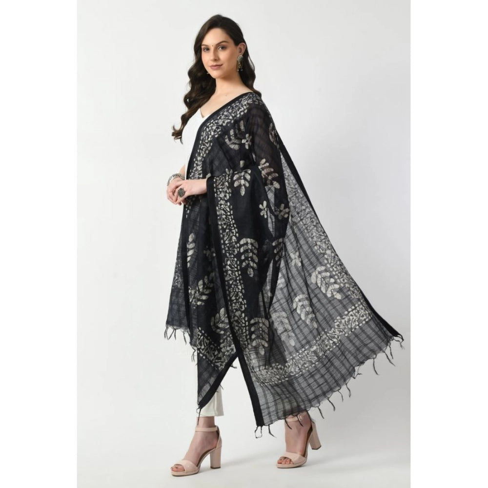 Black cotton printed dupatta for festive occasions, free size length