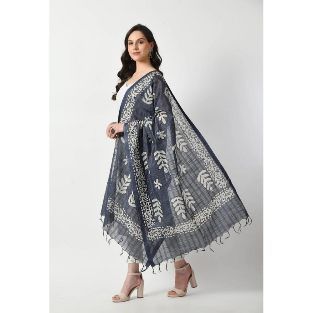 Grey cotton printed dupatta for festive occasions, free size length