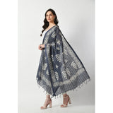 Grey cotton printed dupatta for festive occasions, free size length