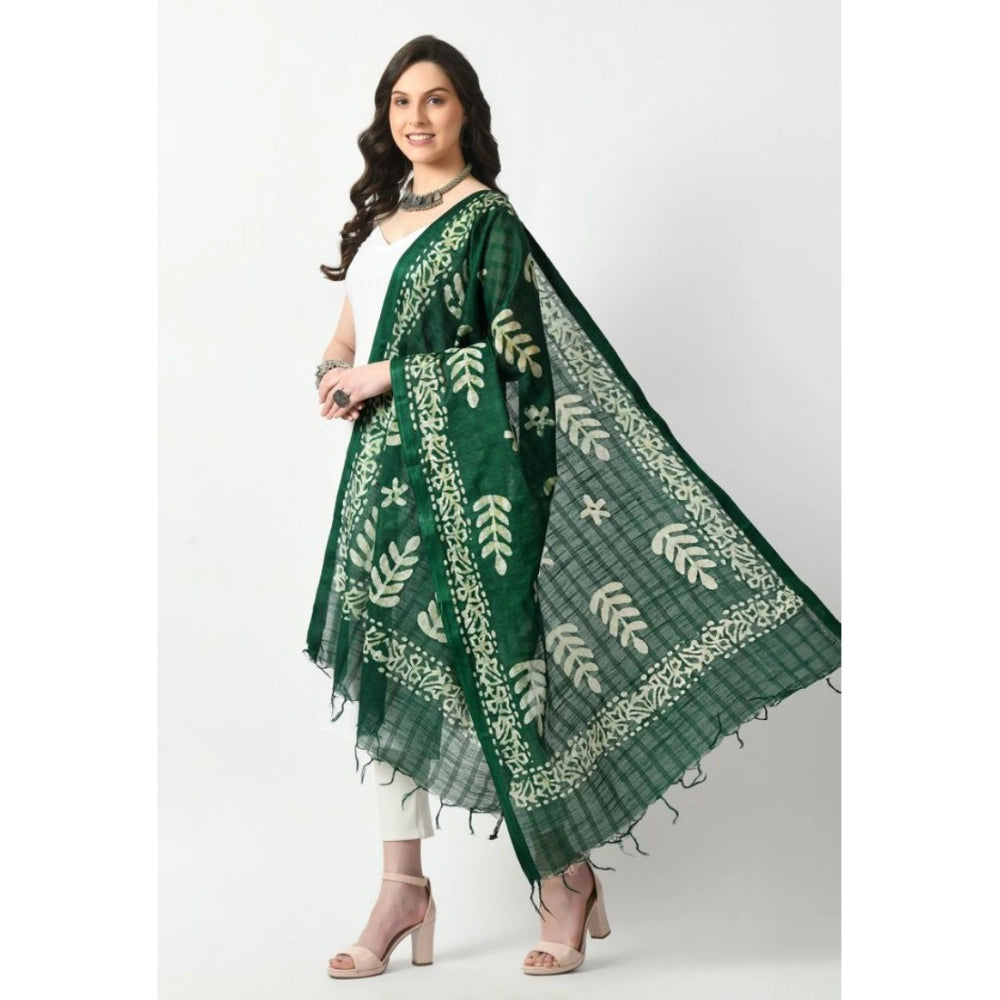 Green cotton printed dupatta for festive occasions, free size length, women's fashion accessory on display