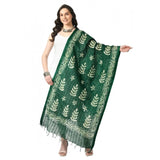 Green cotton printed dupatta for festive occasions, free size length