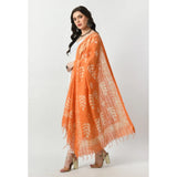 Orange cotton printed dupatta, vibrant design for festive occasions, free size length