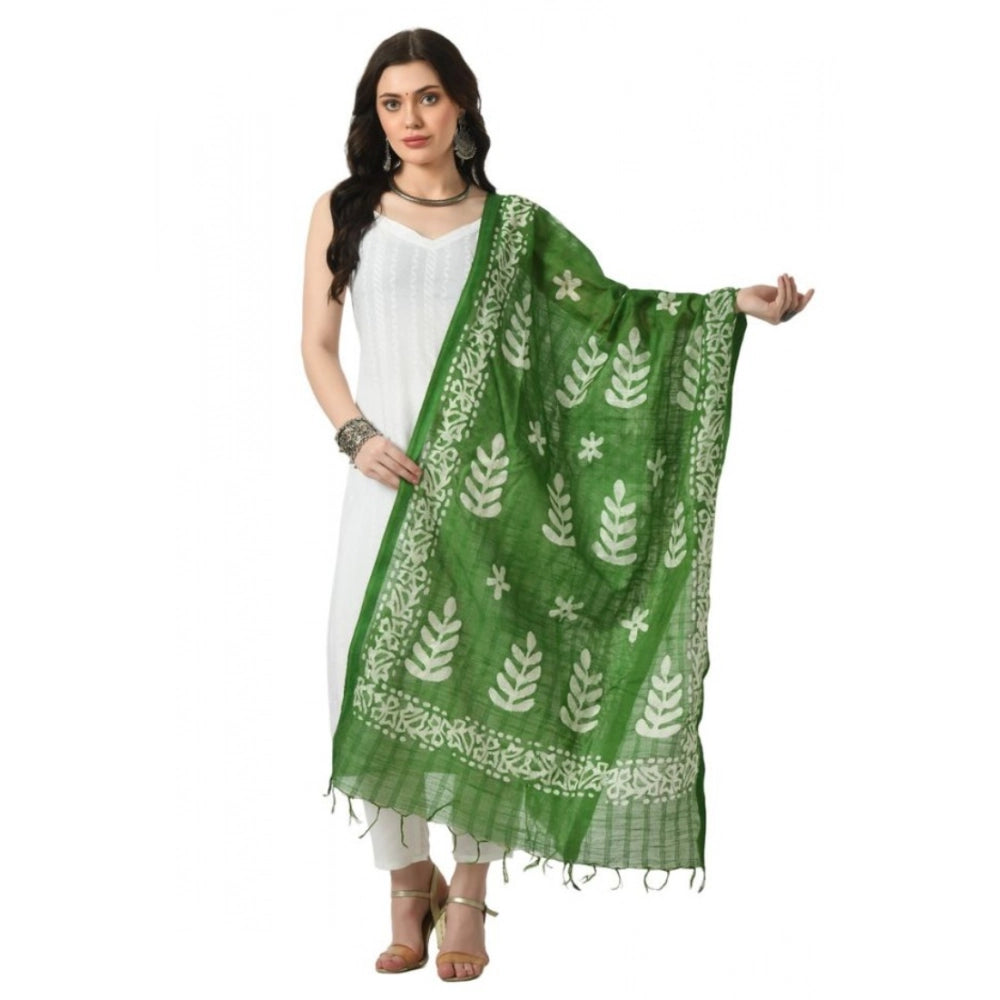 Green cotton printed dupatta for festive occasions, free size length, women's traditional Indian wear