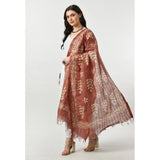 Brown cotton printed dupatta, vibrant patterns for festive occasions, women's free size length