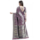 Women's Banarasi Silk Designer Weaving Saree With Unstitched Blouse (Purple, 5.50 Mtrs) - GillKart