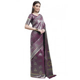Women's Banarasi Silk Designer Weaving Saree With Unstitched Blouse (Purple, 5.50 Mtrs) - GillKart