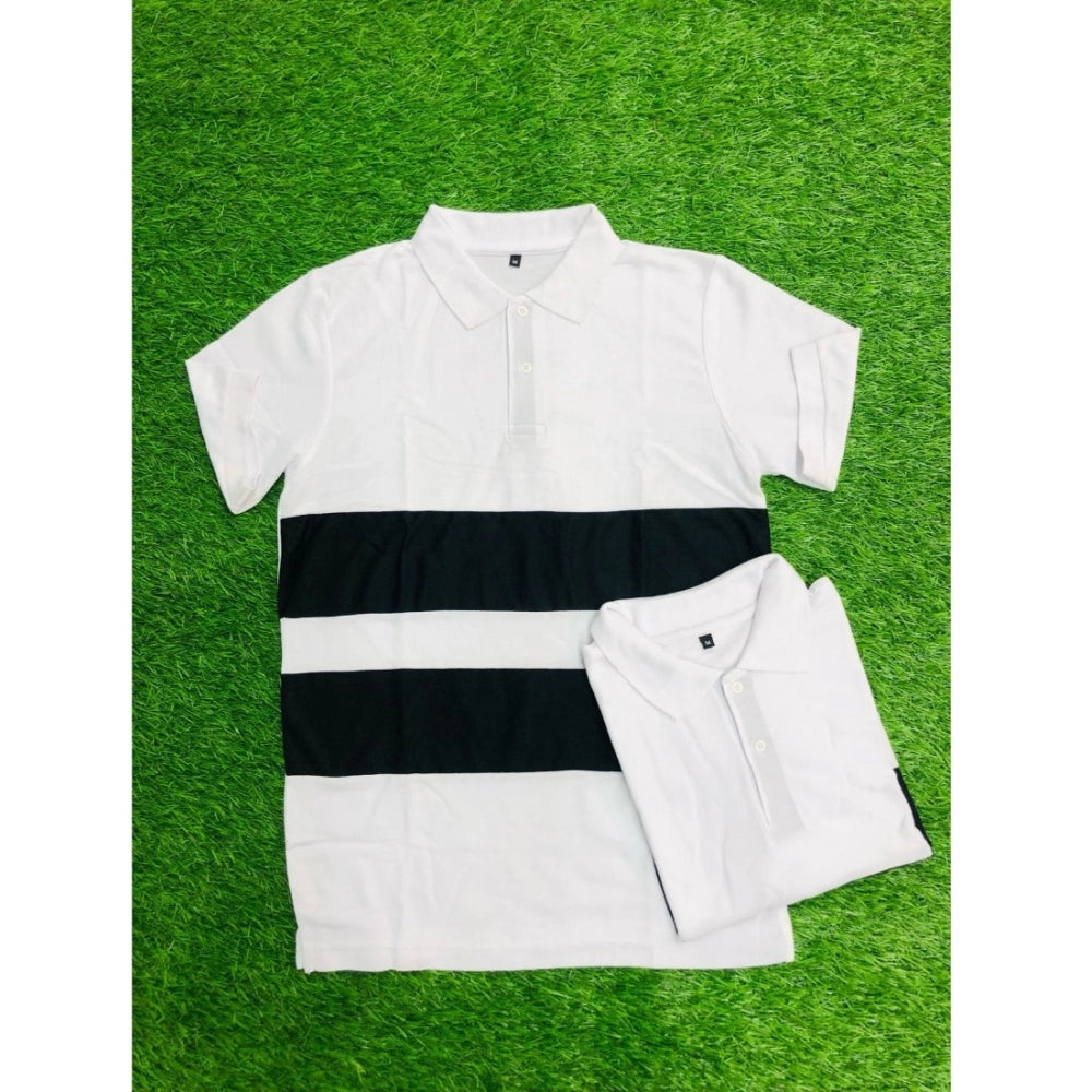 White cotton men's casual short sleeves polo neck t-shirt, solid design for everyday wear