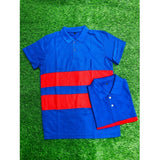 Blue cotton casual short sleeves polo neck T-shirt for men - solid design