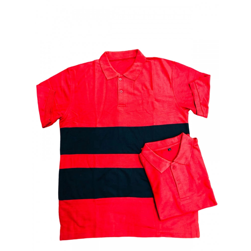 Red cotton casual short sleeves polo neck T-shirt for men