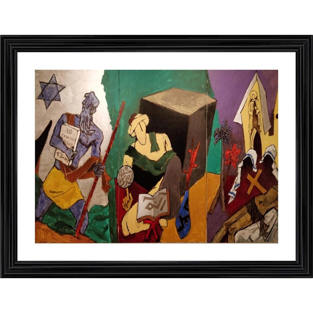 Indian painting artwork photo frame wooden background vibrant colors multicolor 3D effect