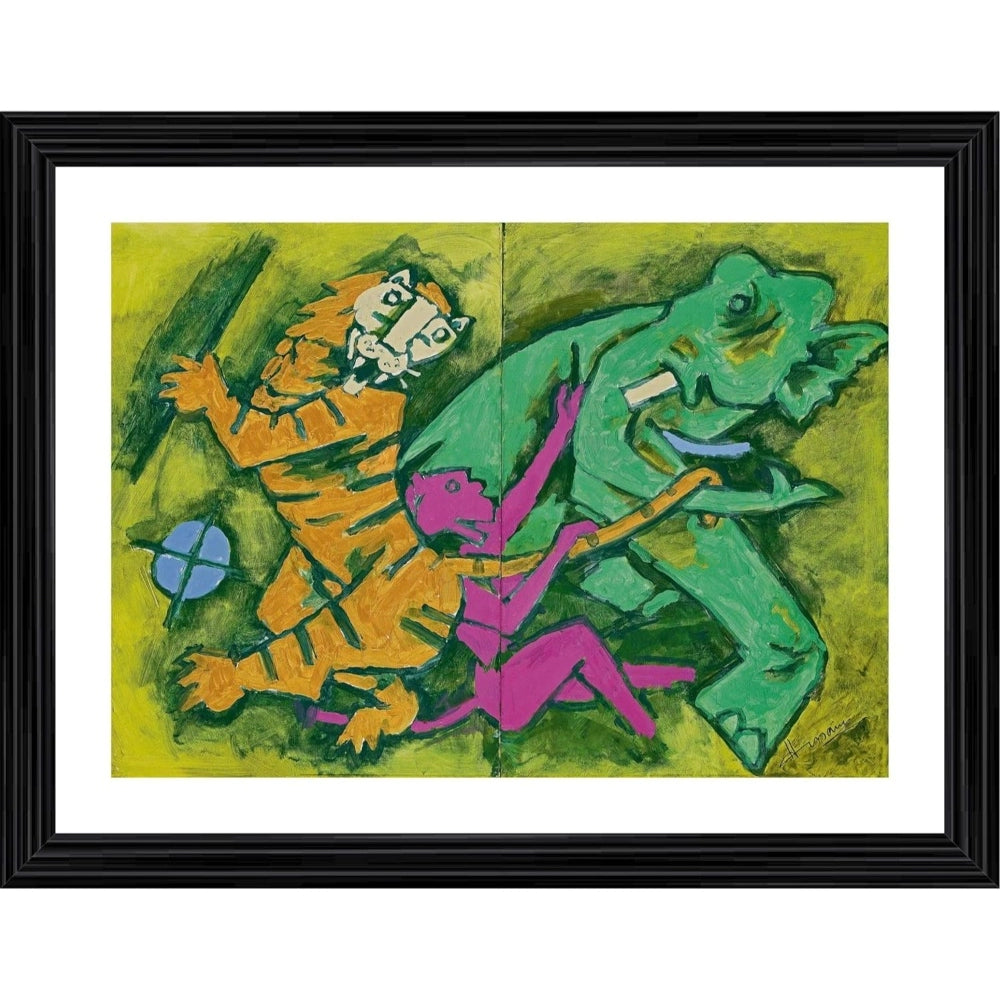 Colorful Indian style painting with wood frame