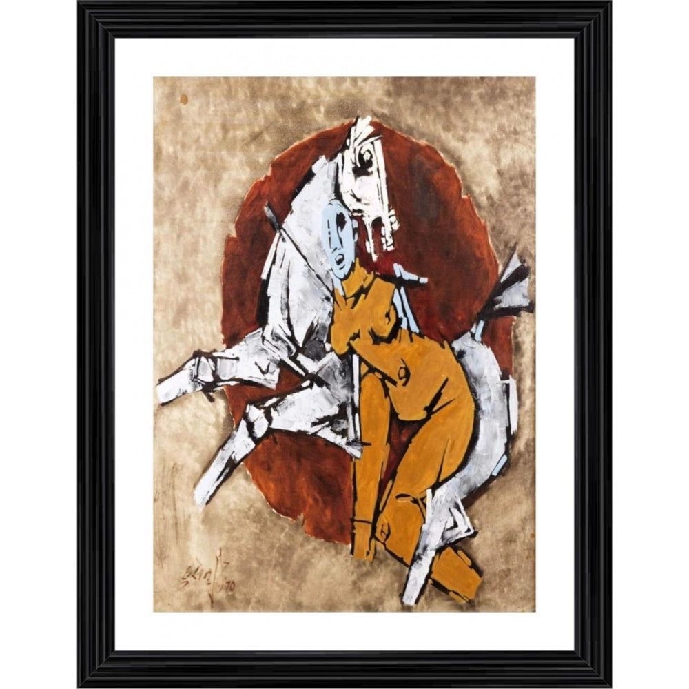 Multicolor horse painting inside wood photo frame