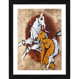 Multicolor horse painting inside wood photo frame