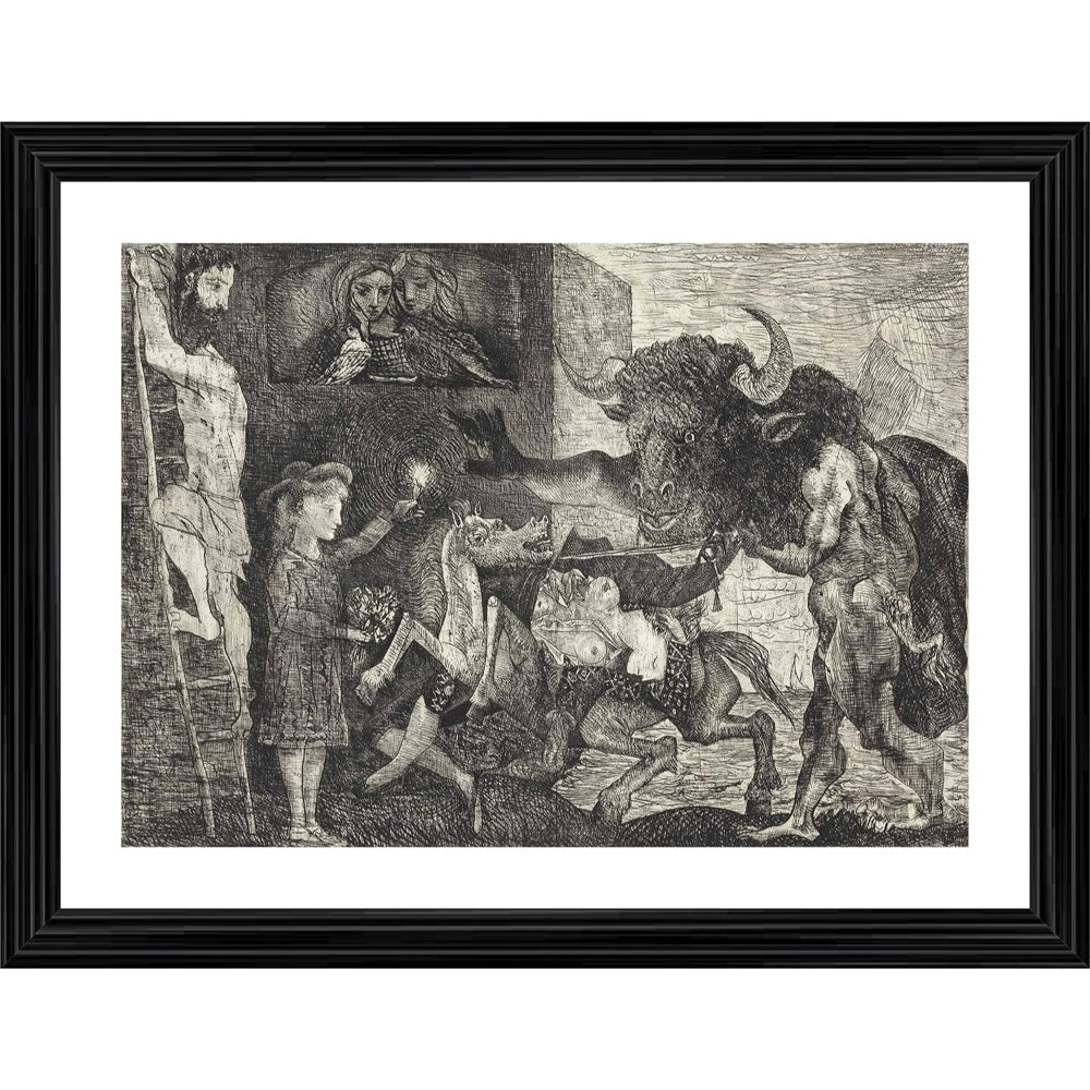 Multicolor wood-framed Minotauromachy 1935 painting, lightweight wall-mounted art piece for home decor