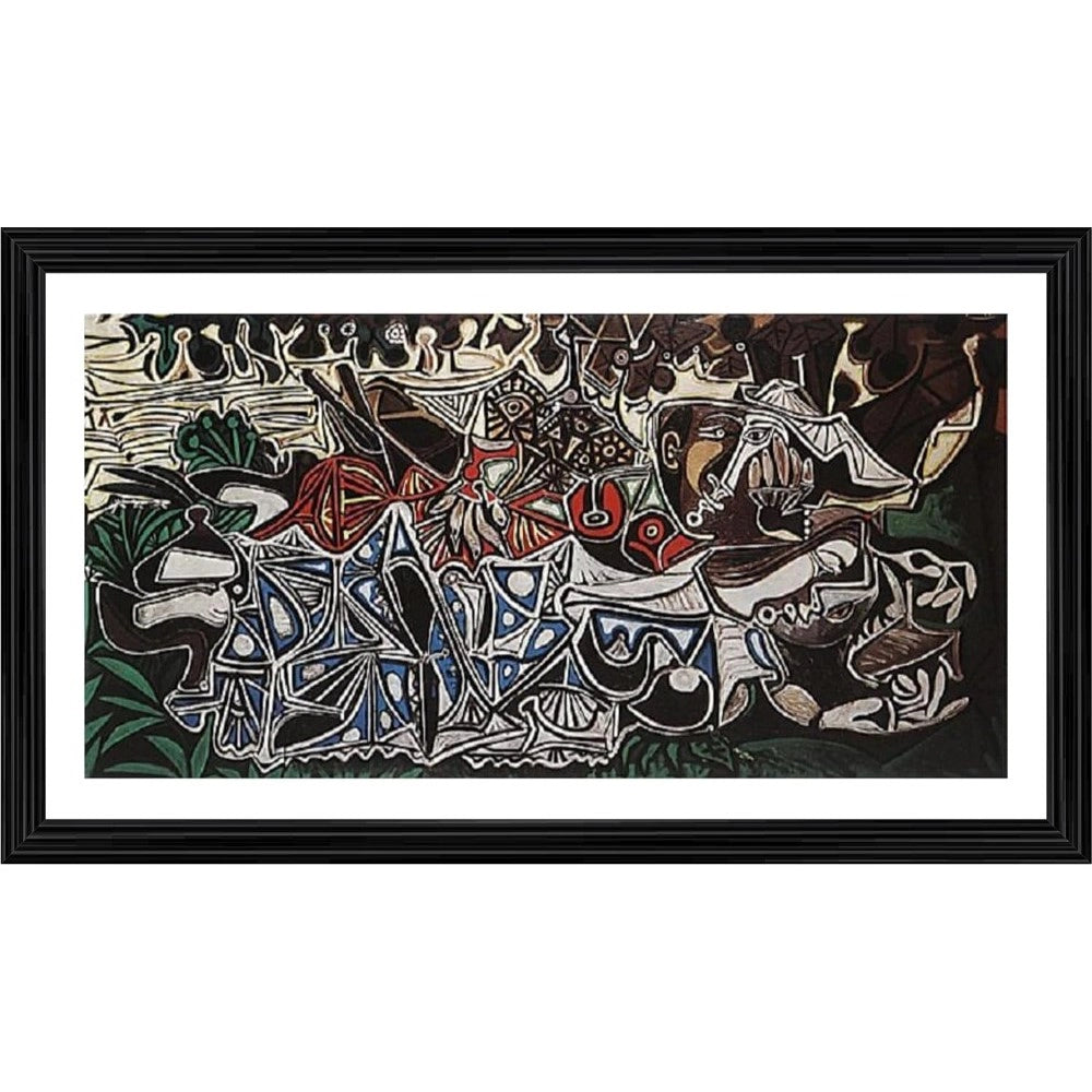 Multicolor wood framed painting of "Young Ladies on the Banks of the Seine" 1950, lightweight for wall mounting (12x24)
