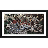 A 1950s-style painting with a wood frame showcasing a tranquil river scene, featuring young ladies on the banks of the Seine