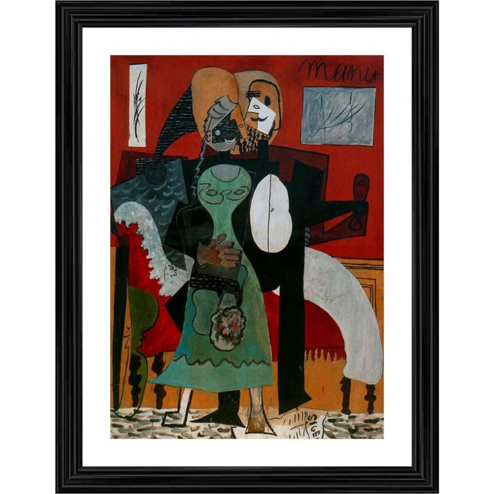 This is a framed vintage painting depicting two people, a man and a woman. The art style appears to be post-impressionism or early modernism. The color palette is multicolored, with vibrant shades used for the figures, while the background employs contrasting hues. The overall composition is loose and expressive, typical of avant-garde artwork from that era