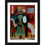 This is a framed vintage painting depicting two people, a man and a woman. The art style appears to be post-impressionism or early modernism. The color palette is multicolored, with vibrant shades used for the figures, while the background employs contrasting hues. The overall composition is loose and expressive, typical of avant-garde artwork from that era