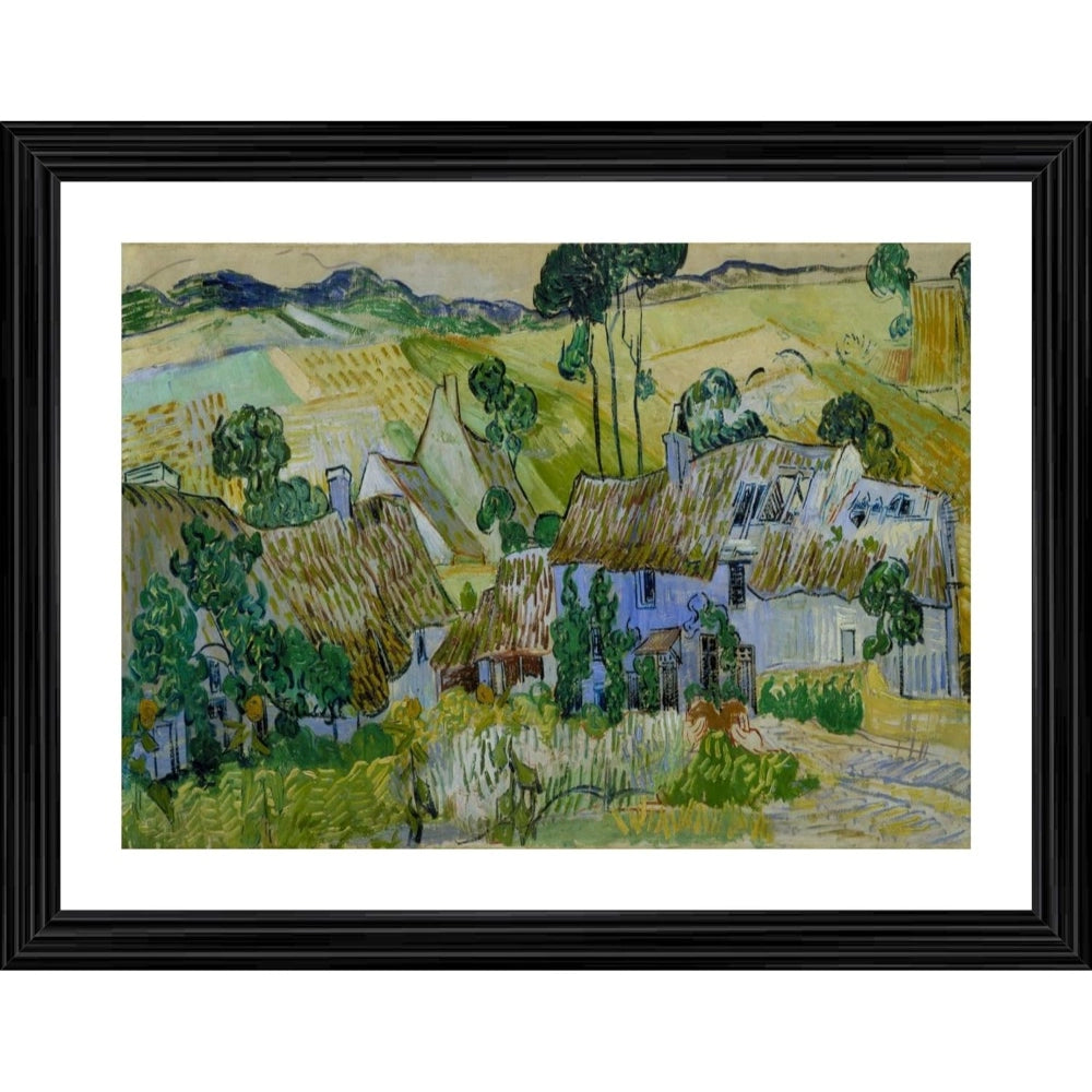 Auver painting frame, multi-colored wood with farm scene