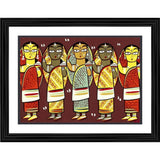 Vibrant multi-colored frame, five women painting