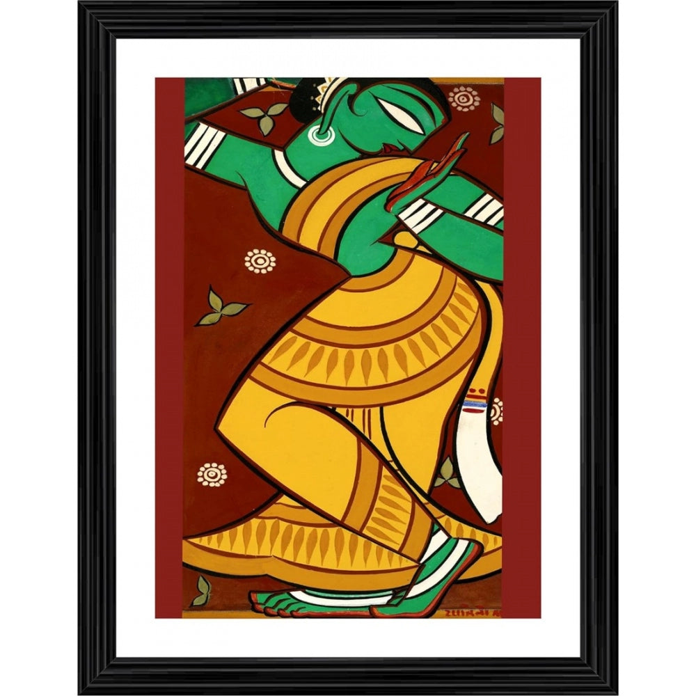 Multicolor painting of a dancing woman with a wooden photo frame