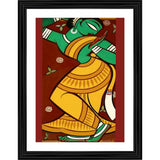 Multicolor painting of a dancing woman with a wooden photo frame