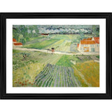 Multicolored framed painting depicting impressionist scene of train passing through countryside during rain, artist's palette visible in lower right corner