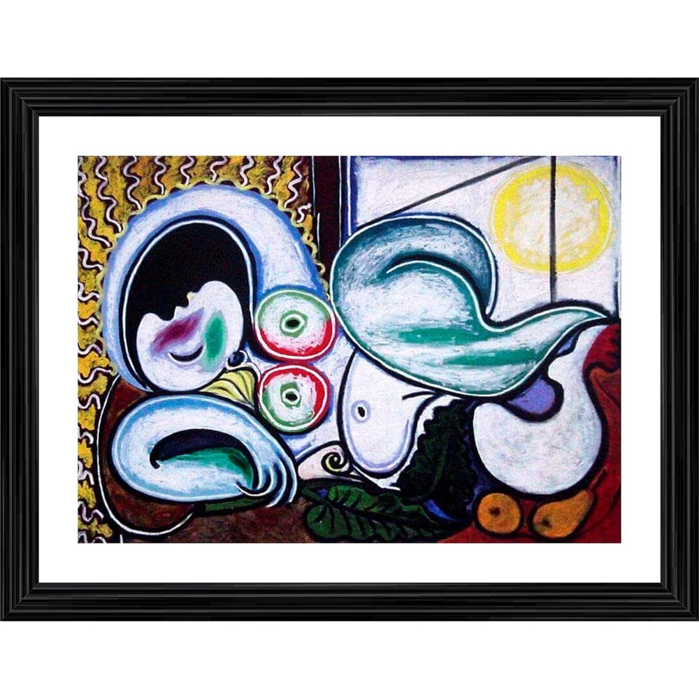 Reclining nude figure in 1932 art style, wood photo frame with multiple colors