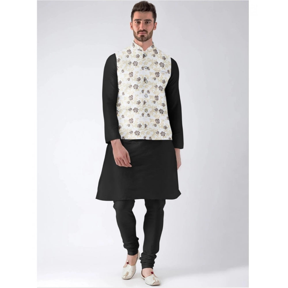 Mens beige full sleeve waistcoat with jacquard printed pattern
