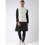 Mens beige full sleeve waistcoat with jacquard printed pattern