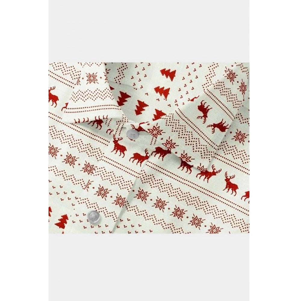 White-Red printed cotton blended men's full sleeve shirt on hanger