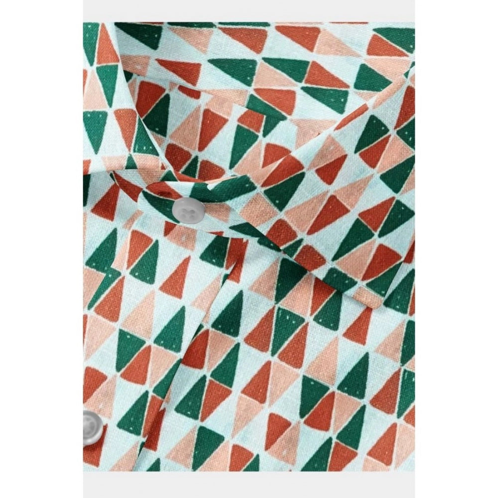 Multicolor cotton blended men's printed full sleeve shirt on model, vibrant pattern design
